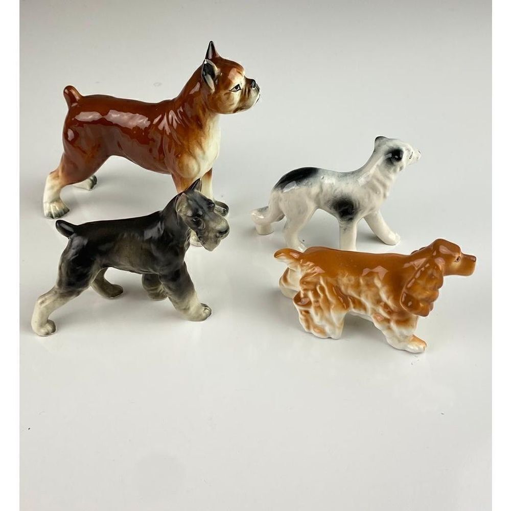 Vtg Dog Assortment Figurines (4) Border Collie Boxer Cocker Spaniel Schnauzer BU - Picture 3 of 12
